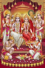 Ram Darbar, Lord Ram, Lord Sita, Sita Ram, Diwali Pooja,  Festival - obrazy, fototapety, plakaty