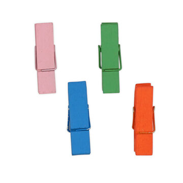 colorful wooden paper clips, clothes pins wall decoraton, isolation on white