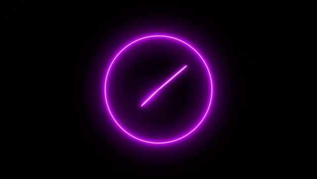 Neon clock on black background, 24 hour fast rotted clock icon animation ,4k video.