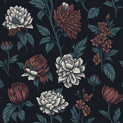 texture of vintage, classic, retro floral or flower pattern, print and wale of fabric in seamless Repeating beautiful floral pattern