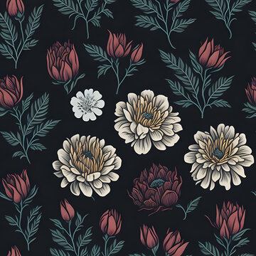 texture of vintage, classic, retro floral or flower pattern, print and wale of fabric in seamless Repeating beautiful floral pattern
