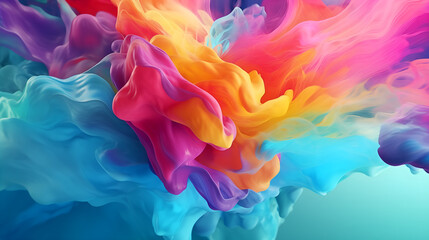 A burst of abstract shapes and colors that resemble a splash of paint frozen in midair. AI generative.