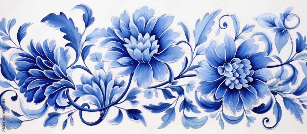 Poster artistic pattern on tiles made using the majolica technique drawn by hand with watercolors used for 