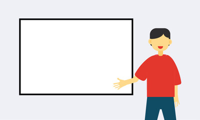 flat illustration of man in front of whiteboard