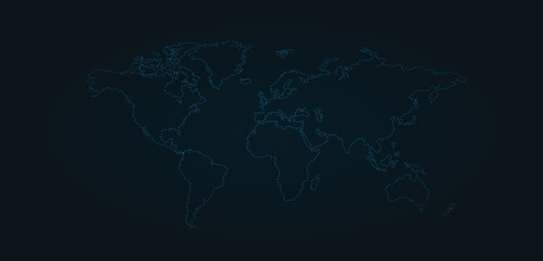 glowing world map vector on black background