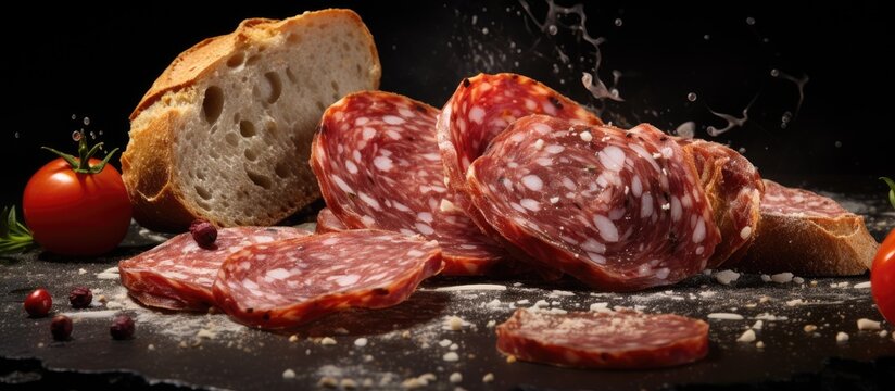 Salami and bread disappearing in the background