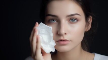 Minimalistic Image of a Woman Wiping Her Face with a Cotton Pad AI Generated