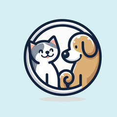 cat logos and a dog logo in a circle