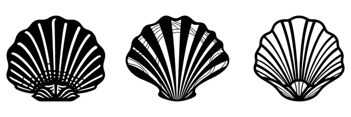 Sea shell icon. Set of black pearl shell icons. Shell vector icons. - obrazy, fototapety, plakaty