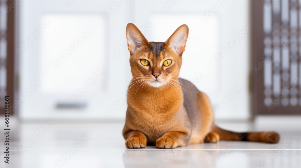 Poster minimalistic abyssinian cat on tiled floor ai generated