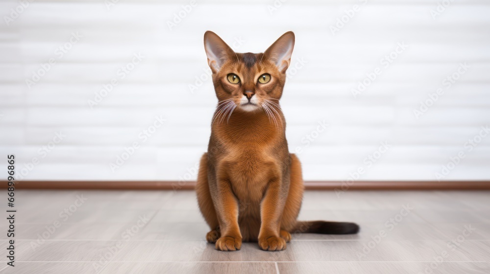 Poster minimalistic abyssinian cat on tiled floor ai generated