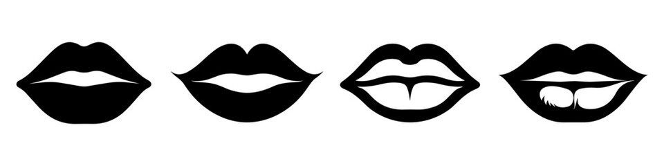 Women lips icons set. Mouth and lips logo design. Sexy female lips symbols. - obrazy, fototapety, plakaty