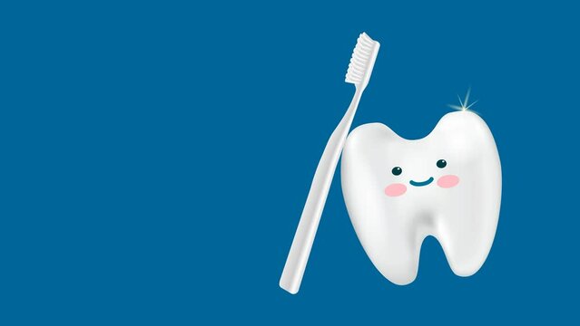 Animation, realistic tooth and toothbrush close-up.
Banner, dentistry, healthcare. A place to copy.