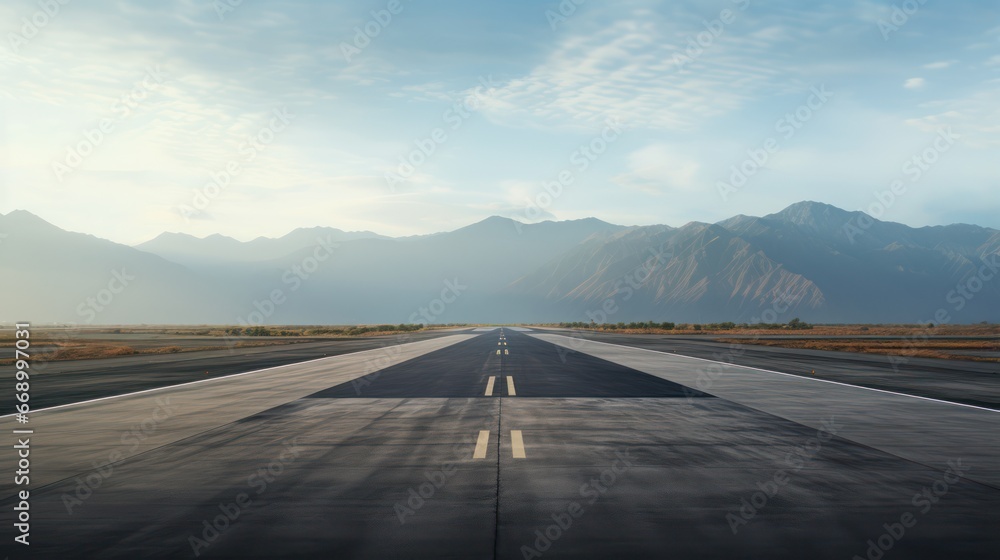 Poster minimalistic image of airport runway and mountains ai generated