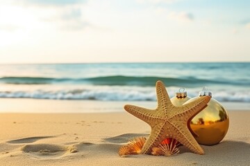 Fototapeta na wymiar Starfish on beach, Christmas