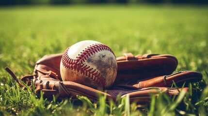 Minimalistic Baseball Glove and Baseballs on Field AI Generated