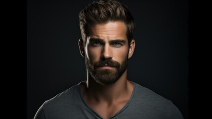 Obraz premium Minimalistic Superb Clean Image of Bearded Man in his 20s Looking Directly at Viewer AI Generated