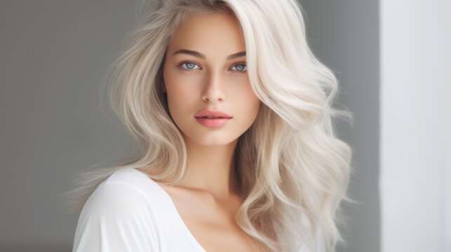 Beautiful Blond Woman Indoors: Minimalistic Superb Clean Image AI Generated