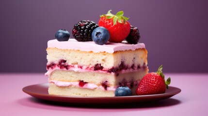 Delicious Berry Cake on Minimalistic Background AI Generated