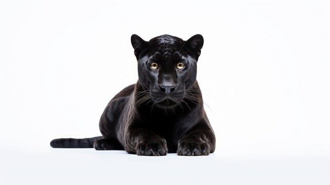 Minimalistic Superb Clean Image of a Black Panther on White Background AI Generated