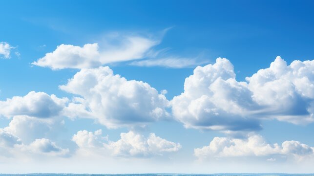 Minimalistic Blue Sky with Cumulus Clouds AI Generated
