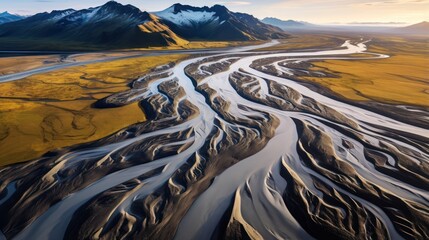 Swirling Braided Rivers in Iceland AI Generated