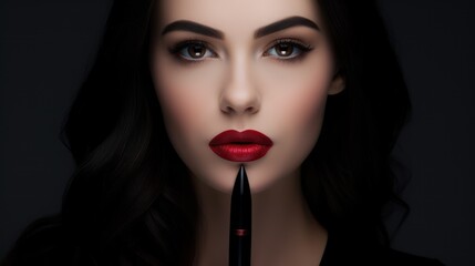 Minimalistic Superb Clean Image of Brunette with Her Lipstick AI Generated