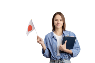 student with Japanese flag isolated, language learning, immigration, foreign education, work abroad