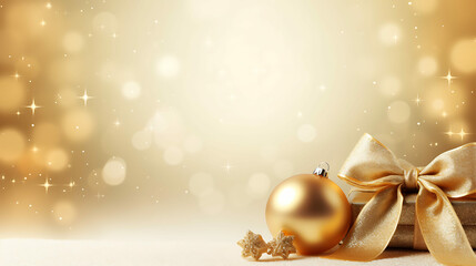 Christmas background with decoration and luxurious golden ribbon - obrazy, fototapety, plakaty