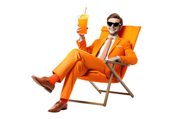 Handsome Man Lounging on Beach Chair 3D Emblem Isolated on Transparent Background