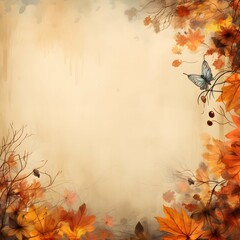 Naklejka na ściany i meble autumn background, background with leaves, Thanksgiving background, autumn leaves, turkey, harvest season, cornucopia, background, Generative AI