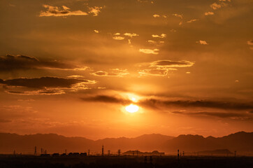 Beautiful colorful sunset over the mountains