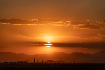 Beautiful colorful sunset over the mountains