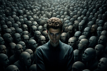 Obraz premium Social depression, sociophobia as a mental disorder in a person's mind. Artistic representation above and around the person's head. Conceptual image