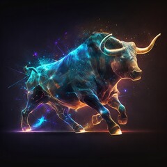 Dynamic Digital Art of a Running Bull