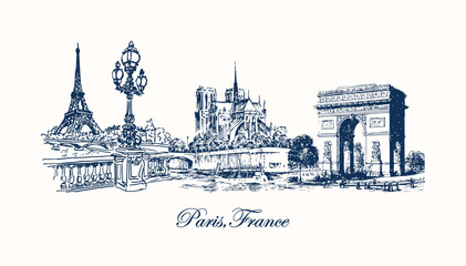 Vector Graphics with City name and Sketches,Paris,France