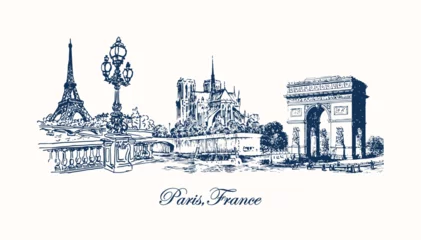 Deurstickers Vector Graphics with City name and Sketches,Paris,France © dsgnbng