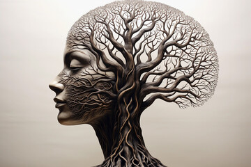 The tree's branches are shaped like a thought and a brain
