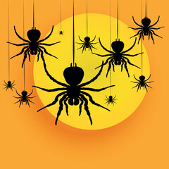 Halloween spiders on the background of the full moon