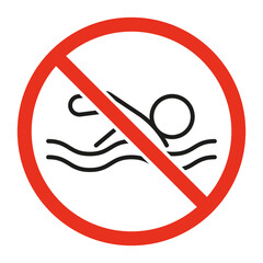 Forbidden swim in water, line icon. Swimmer stop notice. Swimming hazard. Vector outline