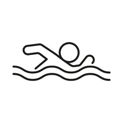 Swim in water, line icon. Swimmer in pool, river, lake, sea, ocean. Vector outline