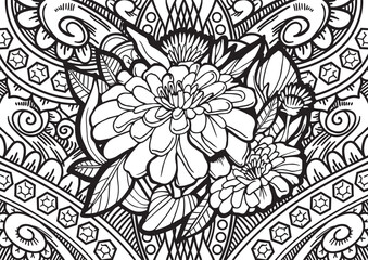 Abstract vector ornament flower pattern with hand drawn lines. You can use any color of background