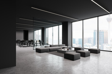 Dark gray waiting room corner in open space office