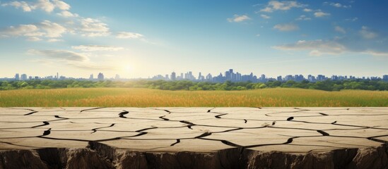 Cracking earth with early grass lovely skyline