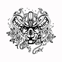 Fototapeta premium Samurai Oni Mask Tattoo Illustration Vector