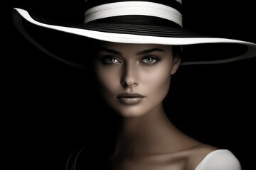 Elegant woman with hat in dramatic black and white.