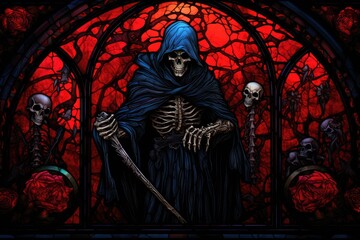 Gothic stained-glass representation of Grim Reaper