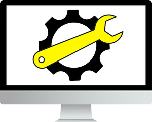 computer screen with key and gears on transparent background