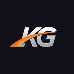 KG Initials letter vector illustrations designs overlapping with orange swoosh vector for company or company logo business on blue dark background. - obrazy, fototapety, plakaty