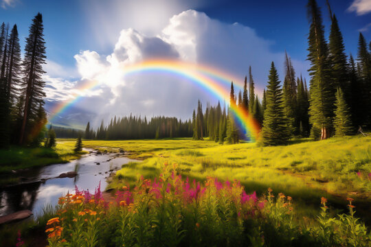 Beautiful scenery and double rainbow
